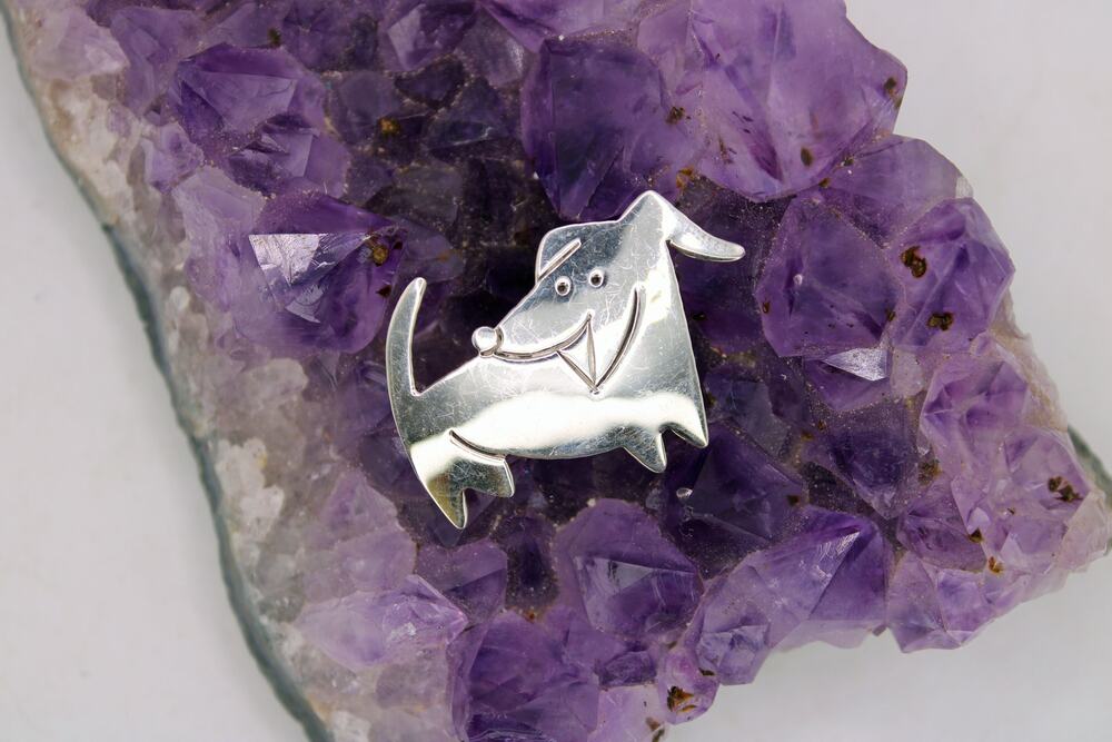 Far Fetched Sterling Silver Dog Brooch